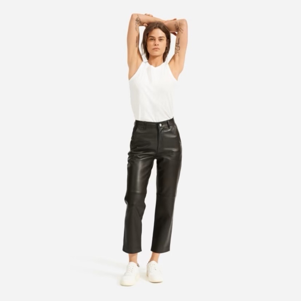 Everlane black leather cropped straight leg pants 10